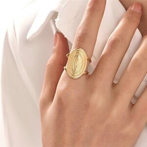 NEW Large Womens 18k Gold-Plated Oval Engraved‎ Adjustable Statement Ring